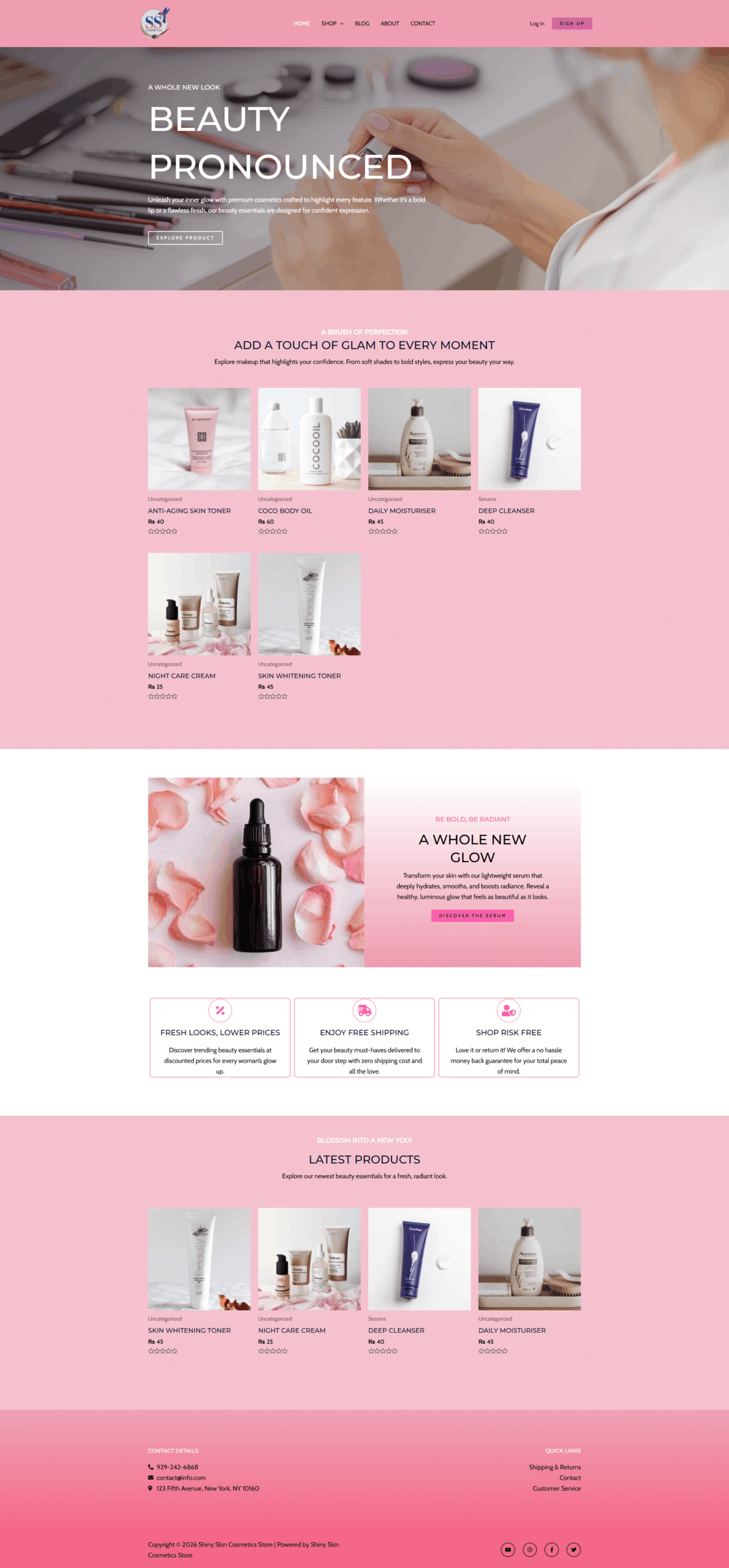 Shiny Skin Cosmetics E-commerce Website Development Domain and Hosting by BDM Solutions